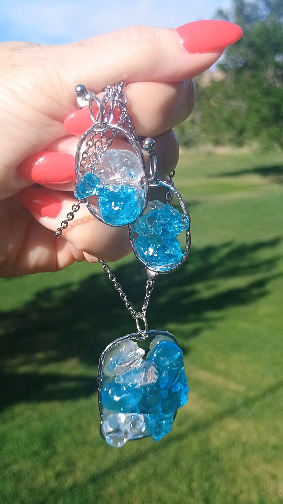 Ocean Sea Glass Blue Dangle Earrings & Pendant Necklace Set — Handmade Resin Beach Jewelry | Style By Jess