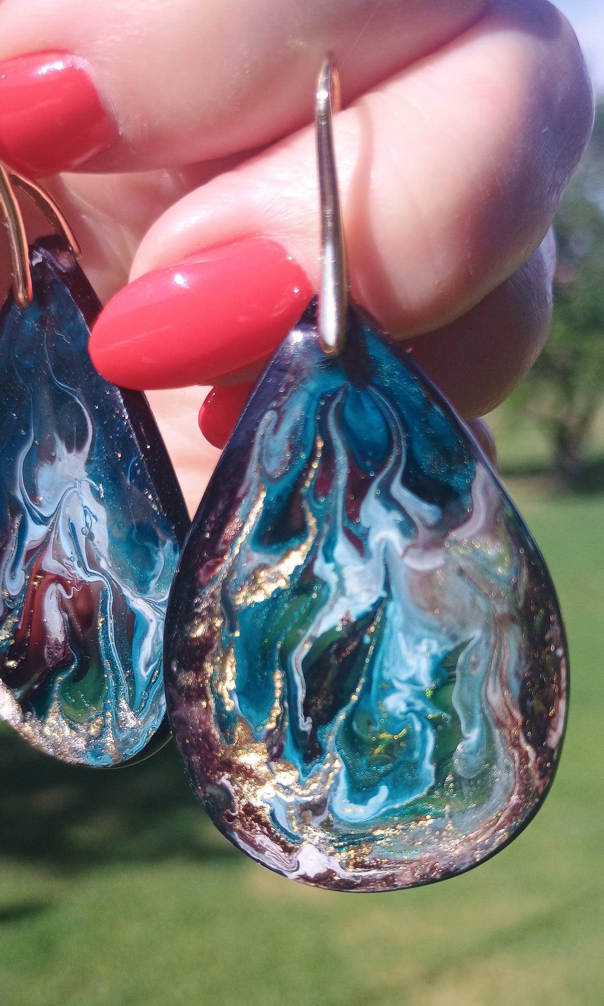 Dangle Earrings Fashionable Emerald Noir Resin Drop Earrings — Handmade with 18K Gold Plated Hardware