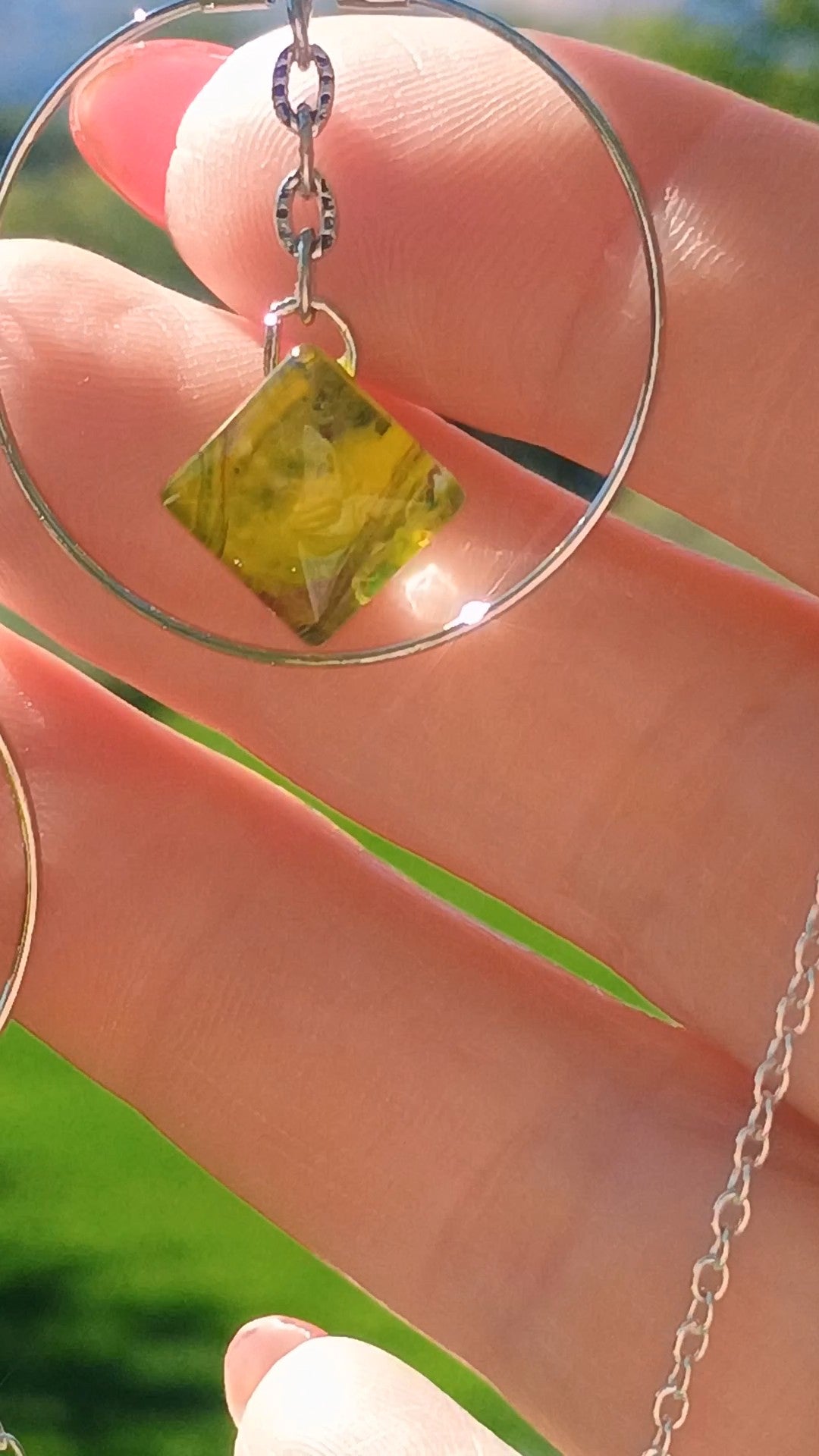 Yellow Necklace & Earring Set – Handmade Pendant and Hoop Dangle Earrings