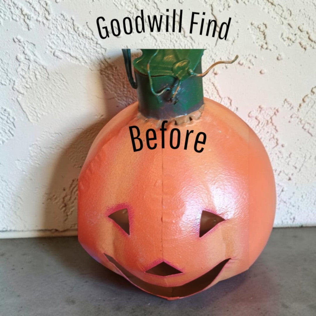Halloween Jack-o'-Lantern Decor – Hand-Poured Acrylic Art on Upcycled Metal Pumpkin with Tealight | One of a Kind