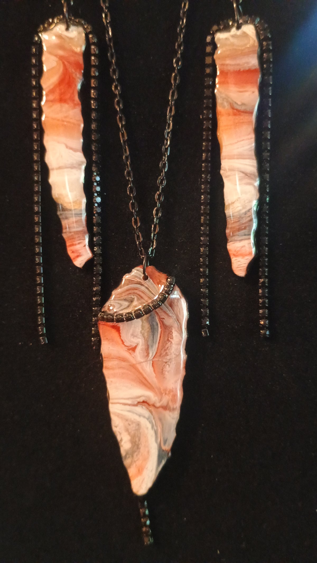 Resin Earring & Pendant Necklace Set | Handmade Boho Jewelry | Earth Tone Marble | Gift for Her