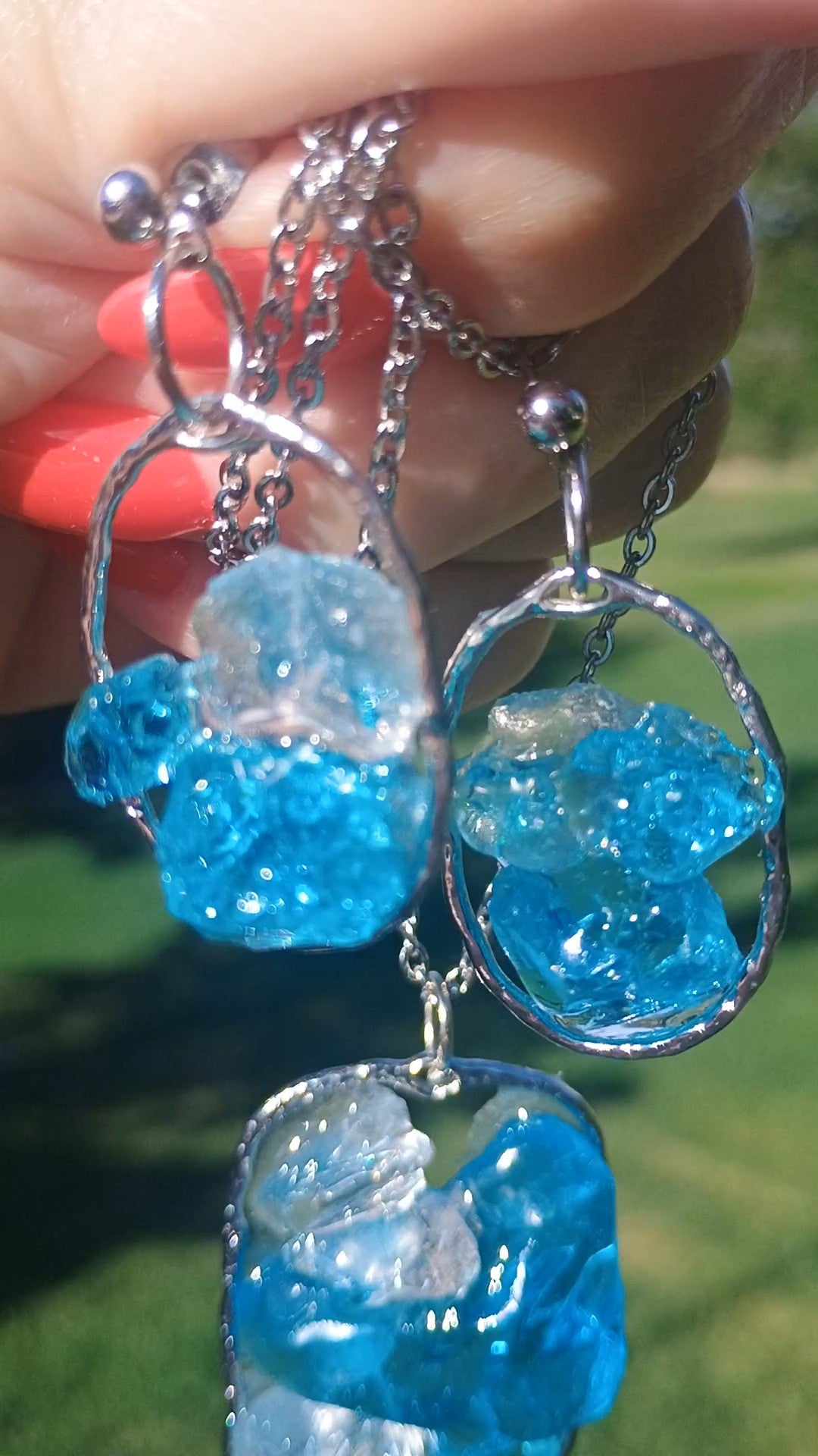 Ocean Sea Glass Blue Dangle Earrings & Pendant Necklace Set — Handmade Resin Beach Jewelry | Style By Jess