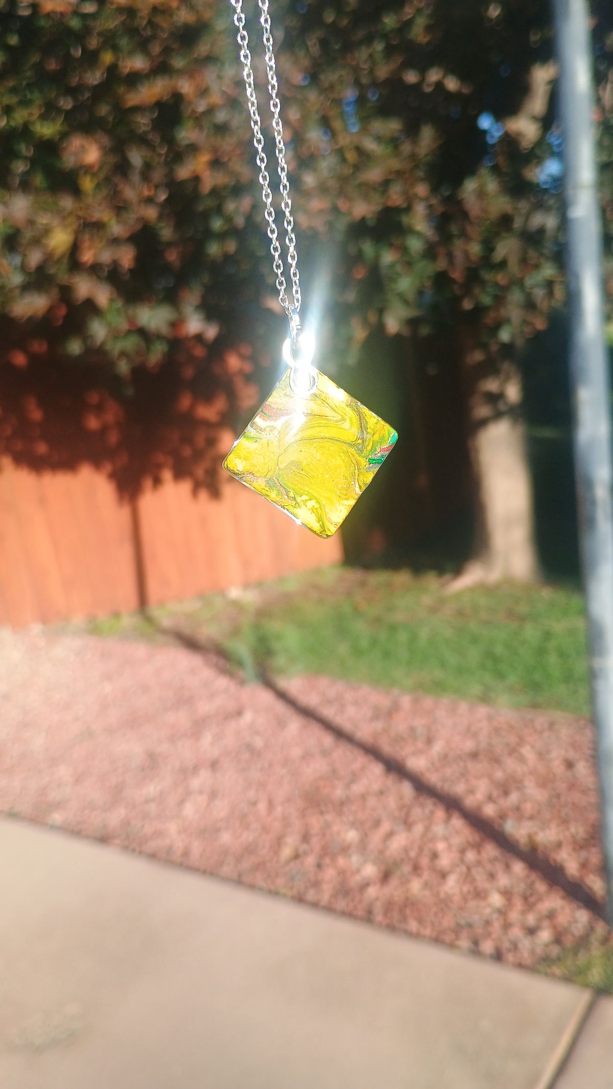 Yellow Necklace & Earring Set – Handmade Pendant and Hoop Dangle Earrings