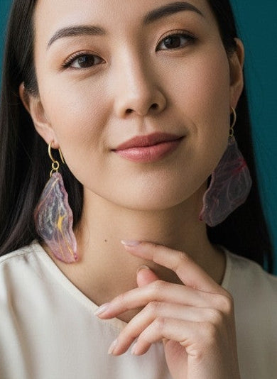 Handmade Resin Dangle Earrings | Abstract Wearable Art | 18K Gold Plated | One of a Kind Gift