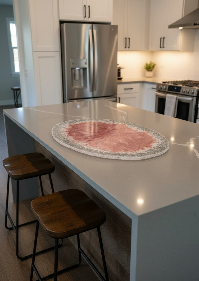Resin Charcuterie Board | Oversized 18"×13" Rose Floral Art Serving Platter | Handmade Home Decor