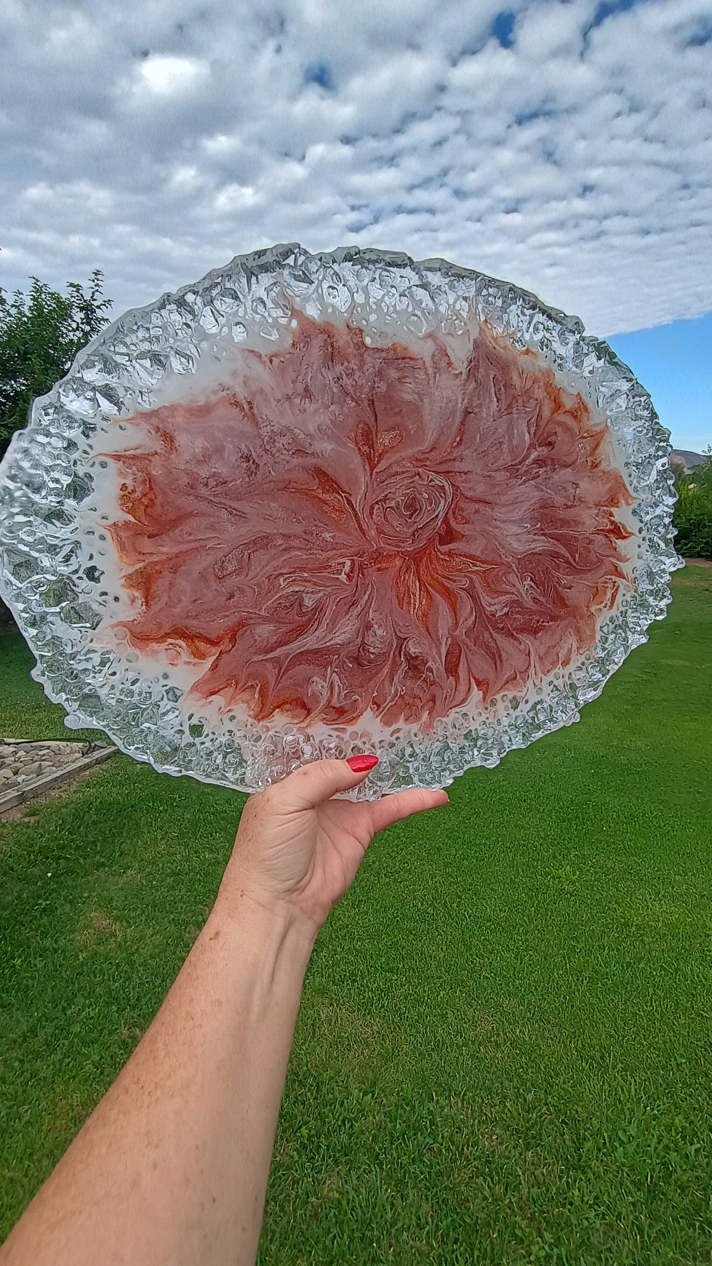 Resin Charcuterie Board | Oversized 18"×13" Rose Floral Art Serving Platter | Handmade Home Decor