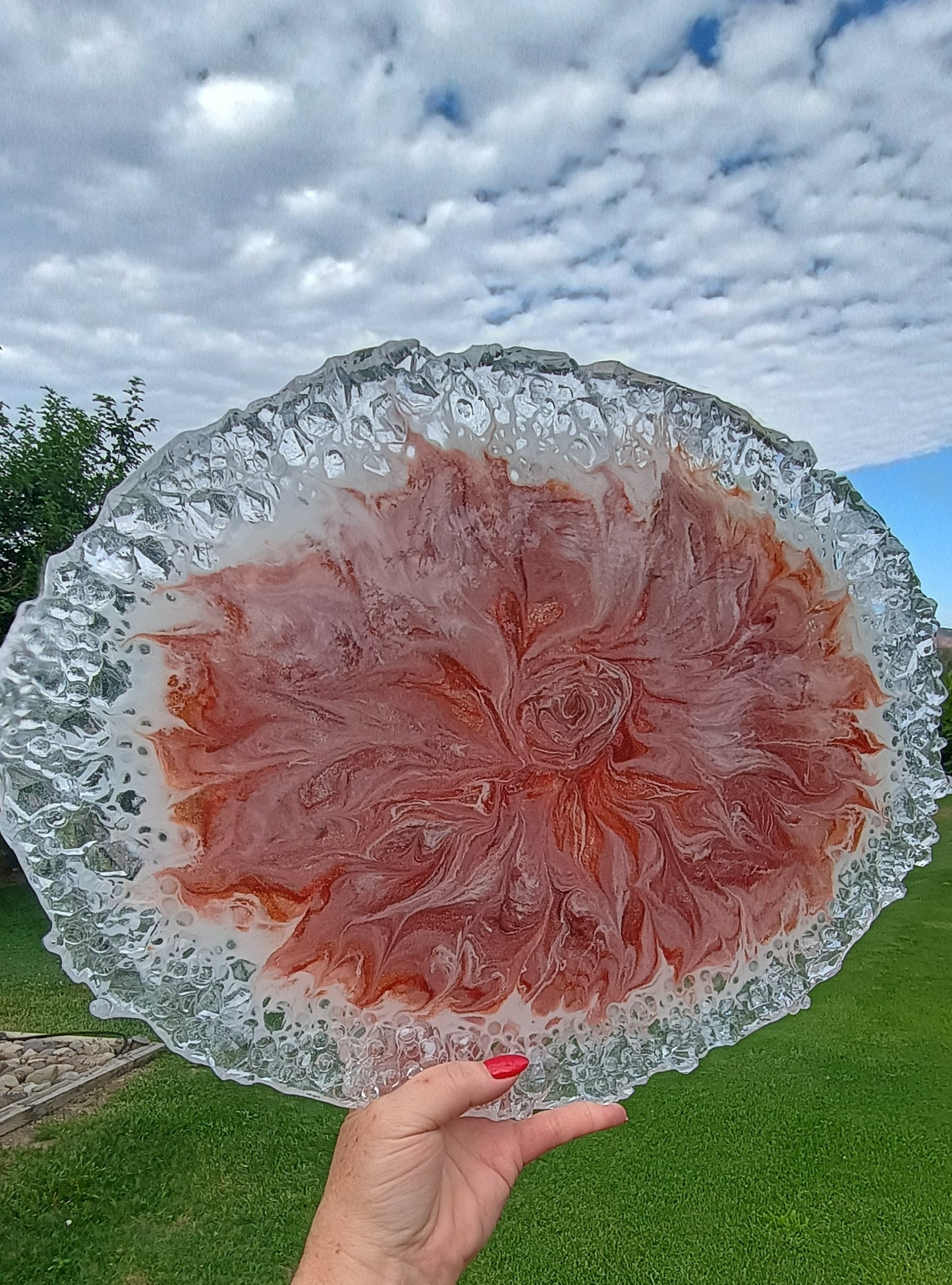 Resin Charcuterie Board | Oversized 18"×13" Rose Floral Art Serving Platter | Handmade Home Decor