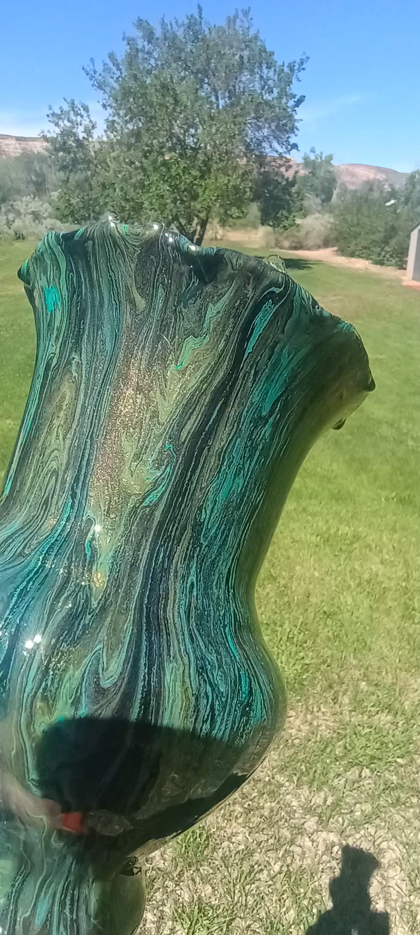 Fluid Art Glass Vase | Teal Green & Gold | Handmade Signed Original | 8" Decorative Vase | Style By Jess