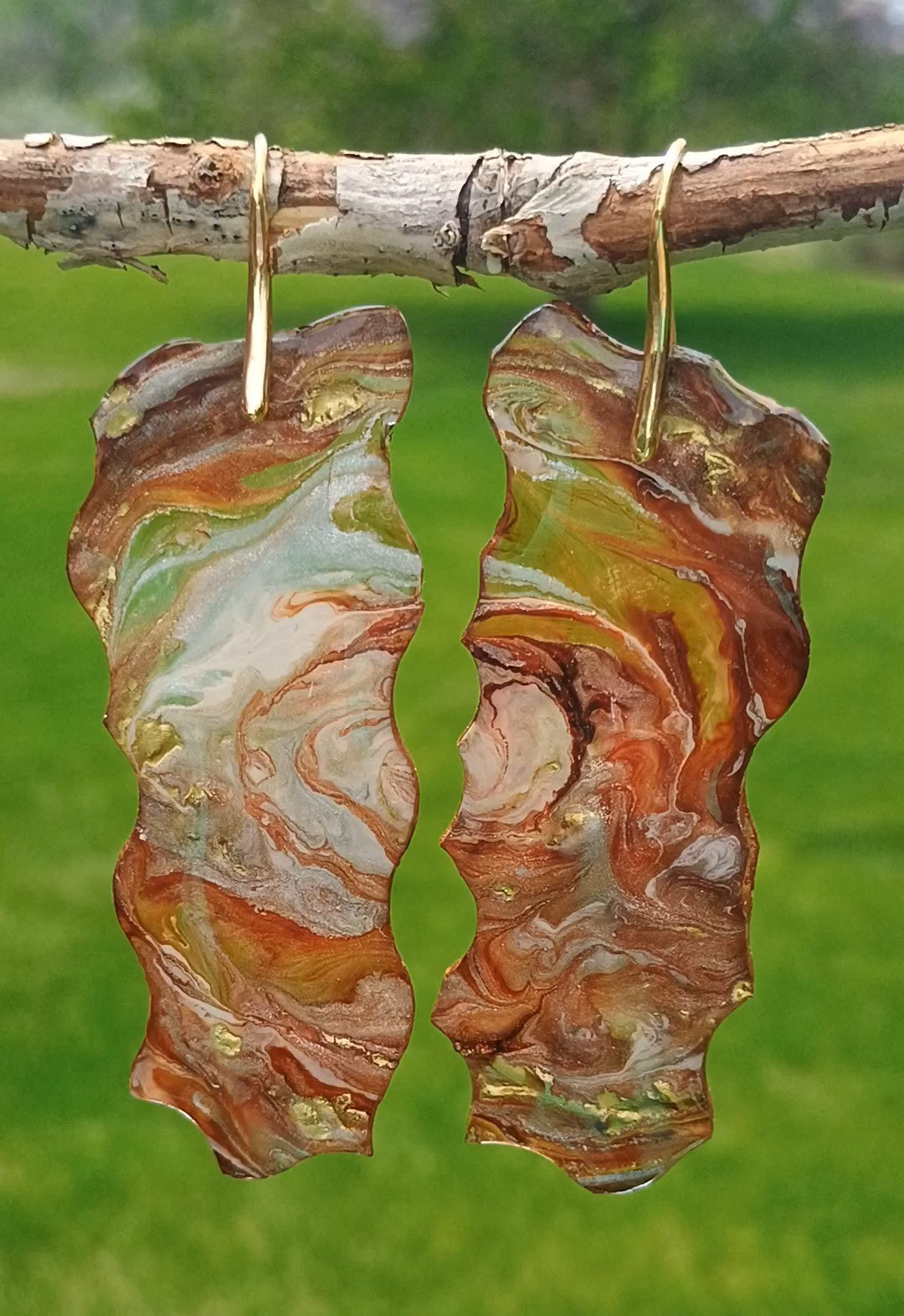 Marbled Resin Dangle Earrings | Handmade Stone-Look | Transparent | 18K Gold Plated | Gift for Her