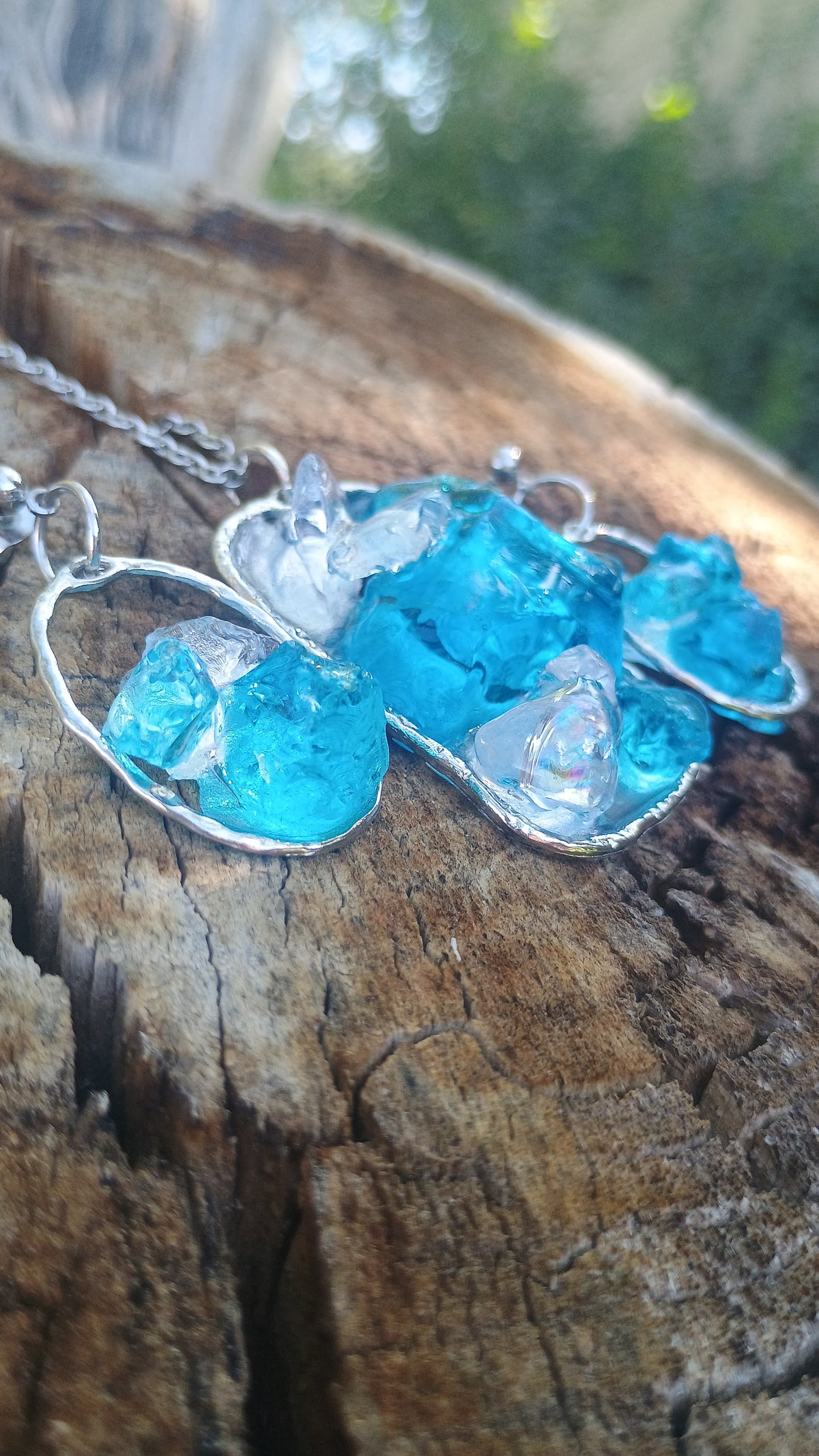 Ocean Sea Glass Blue Dangle Earrings & Pendant Necklace Set — Handmade Resin Beach Jewelry | Style By Jess