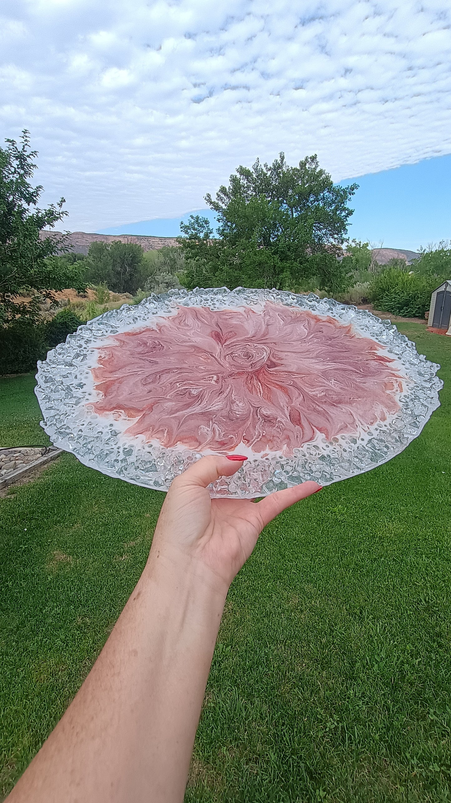 Resin Charcuterie Board | Oversized 18"×13" Rose Floral Art Serving Platter | Handmade Home Decor
