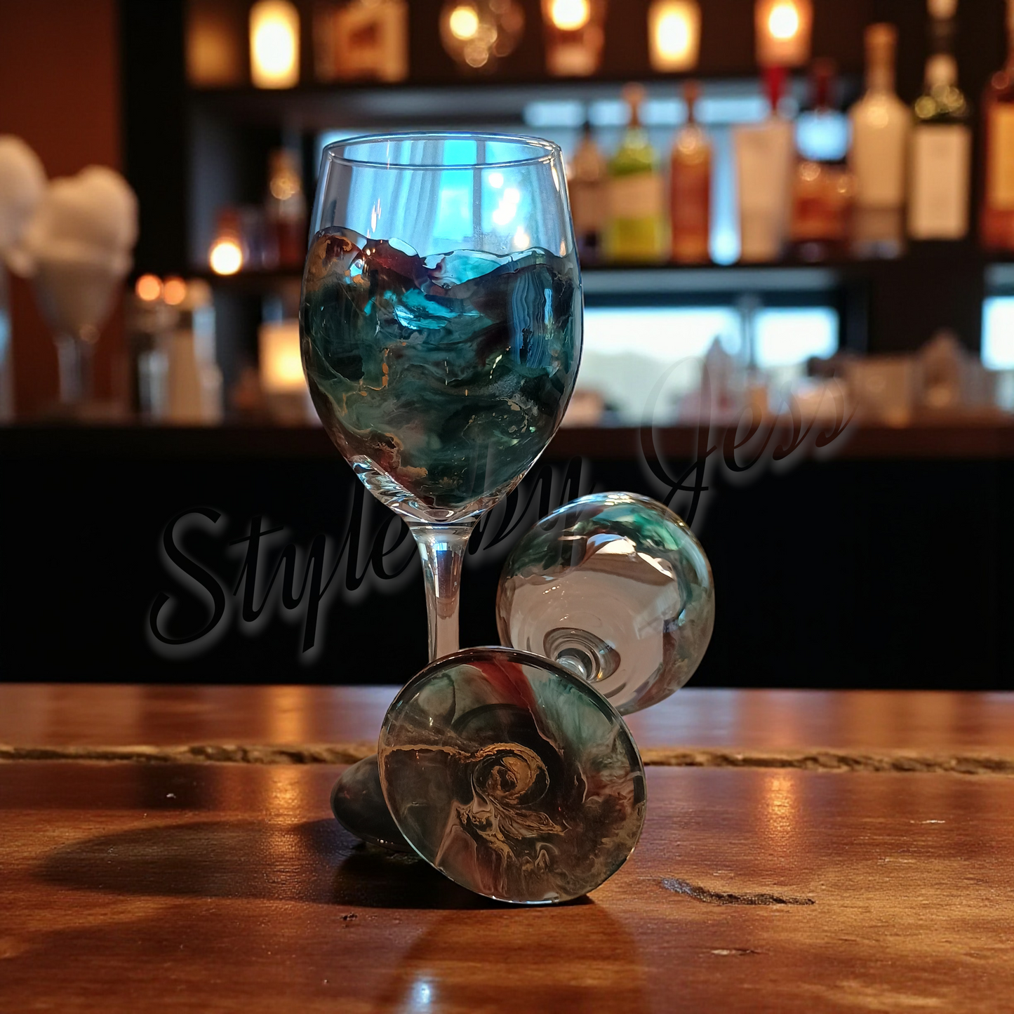 Handmade Resin Art Wine Glass - Custom Abstract Wine Glasses for Gifts Style By Jess