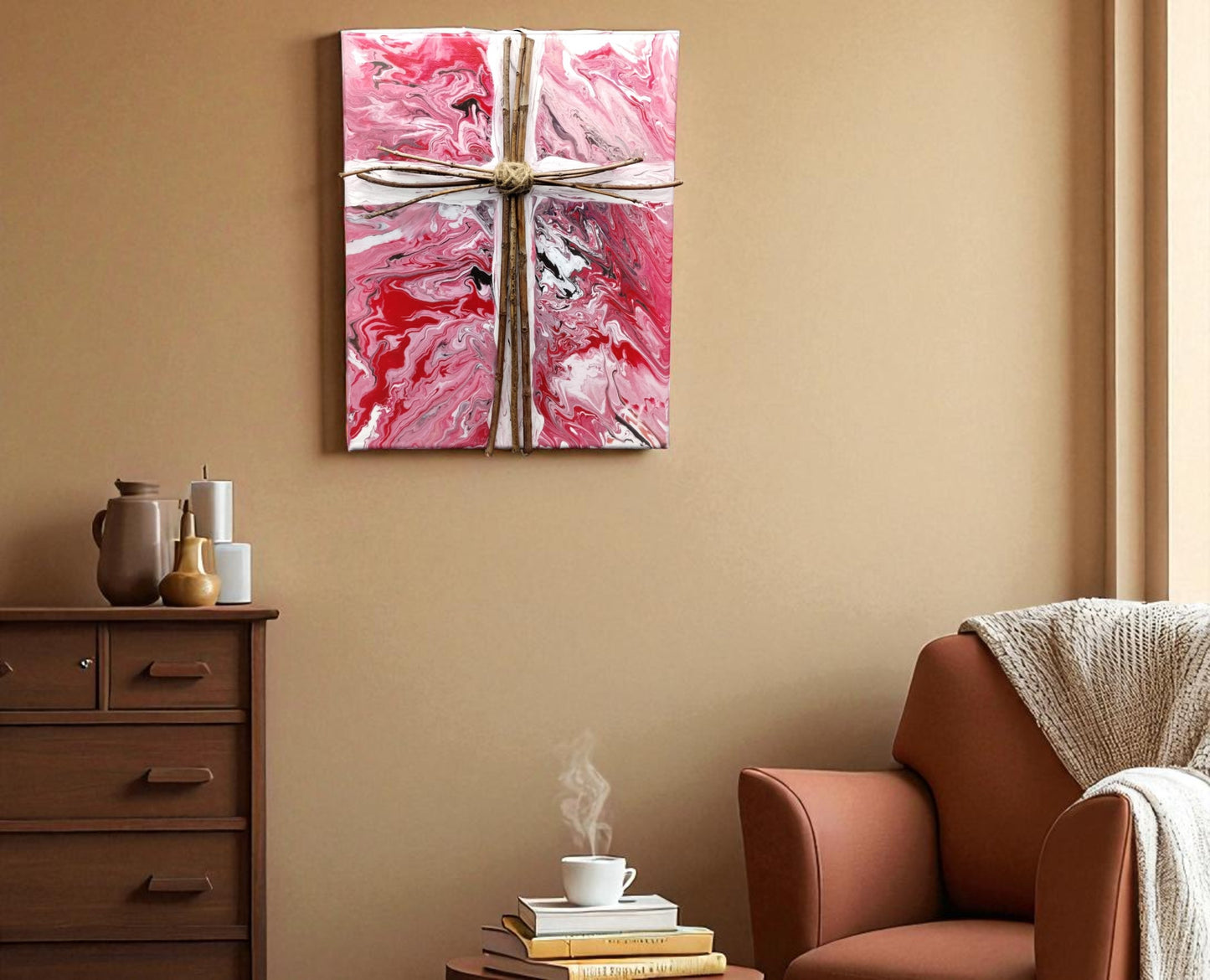 Red White and Black Wood Cross Wall Art Hand Painted Maple Cross Christian Home Decor Faith Gift for Godparents Prayer Group Housewarming