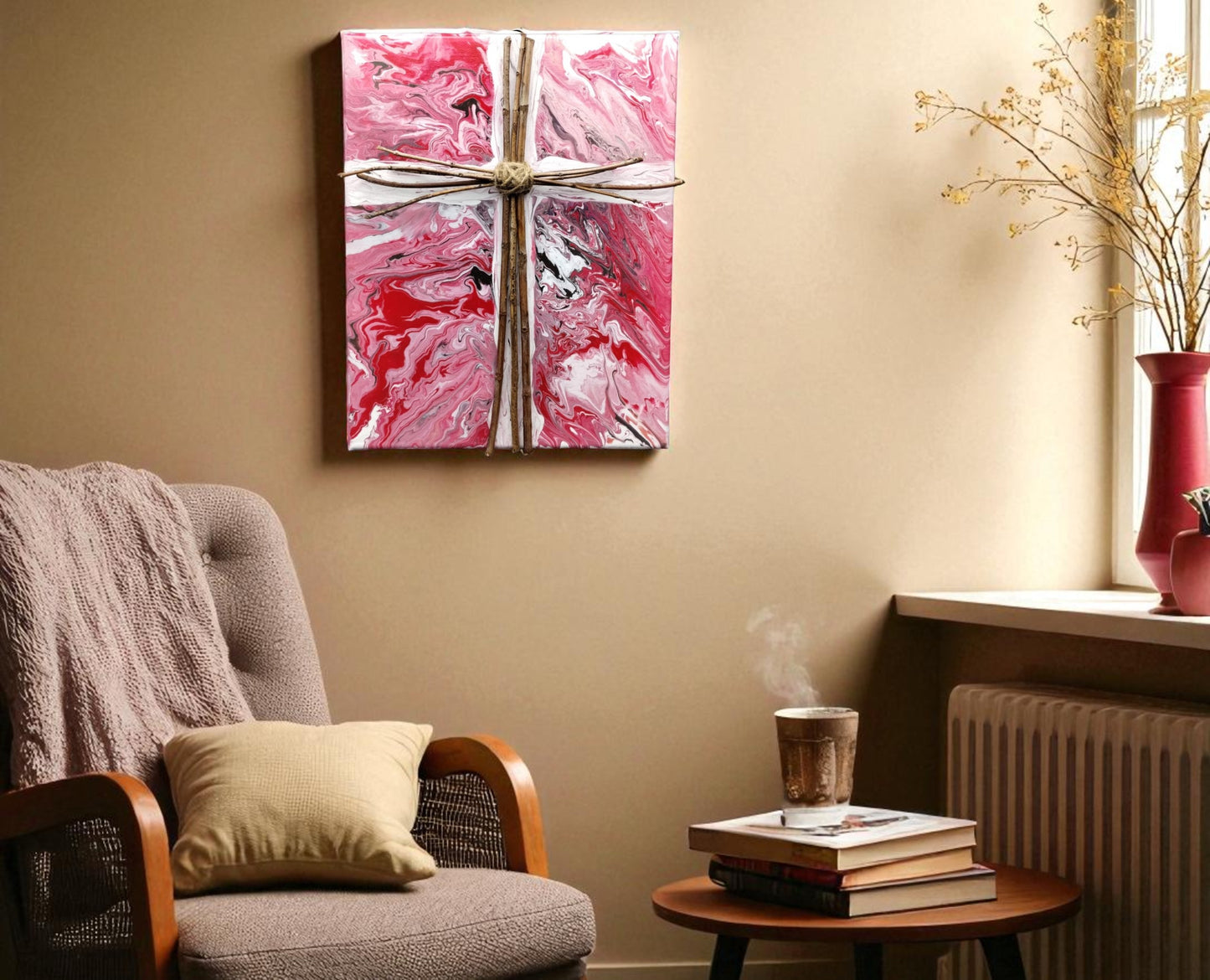 Red White and Black Wood Cross Wall Art Hand Painted Maple Cross Christian Home Decor Faith Gift for Godparents Prayer Group Housewarming