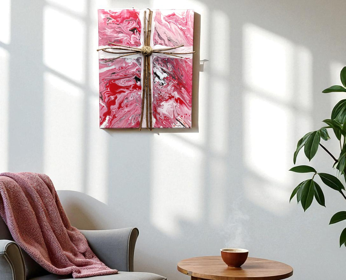 Red White and Black Wood Cross Wall Art Hand Painted Maple Cross Christian Home Decor Faith Gift for Godparents Prayer Group Housewarming
