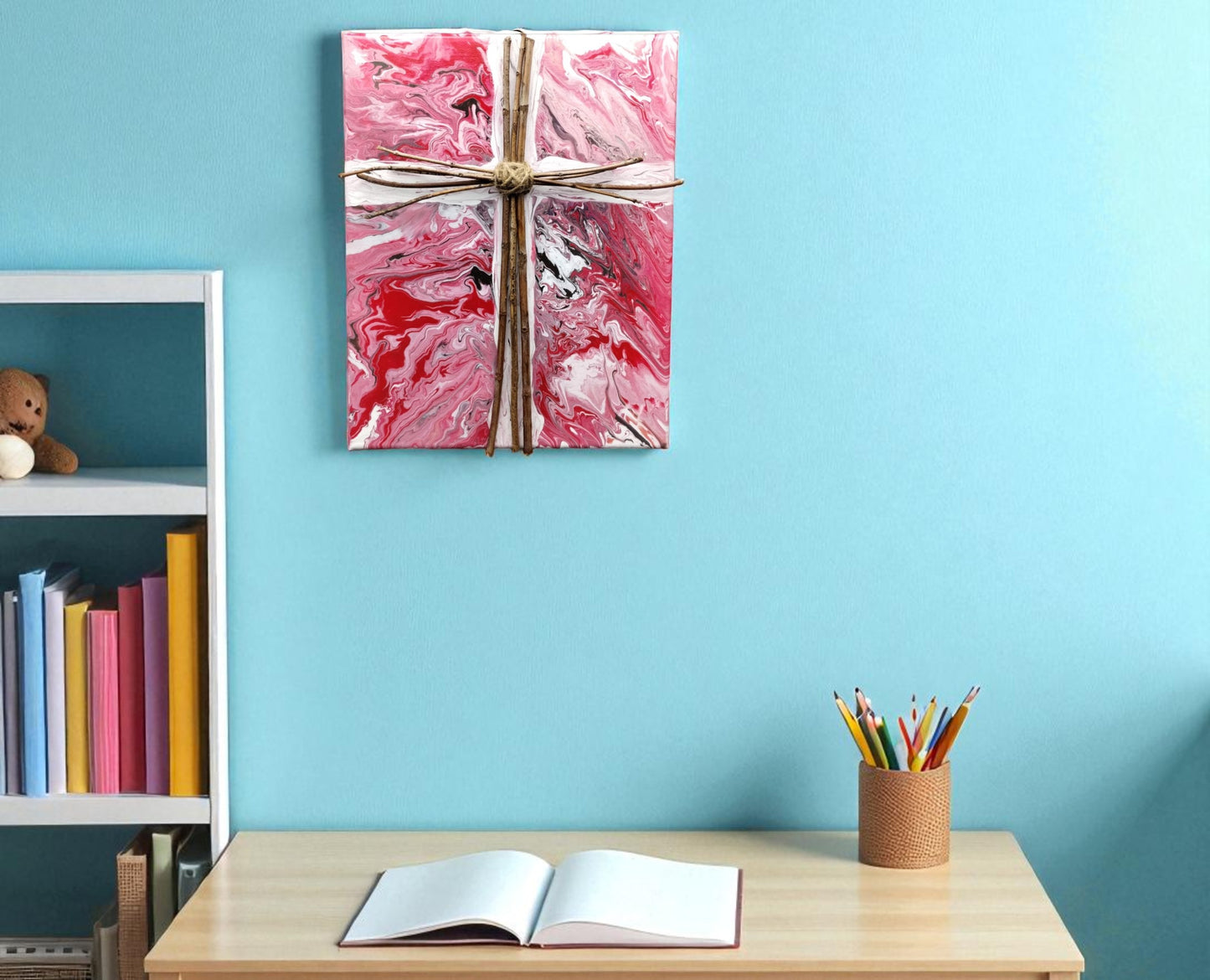 Red White and Black Wood Cross Wall Art Hand Painted Maple Cross Christian Home Decor Faith Gift for Godparents Prayer Group Housewarming