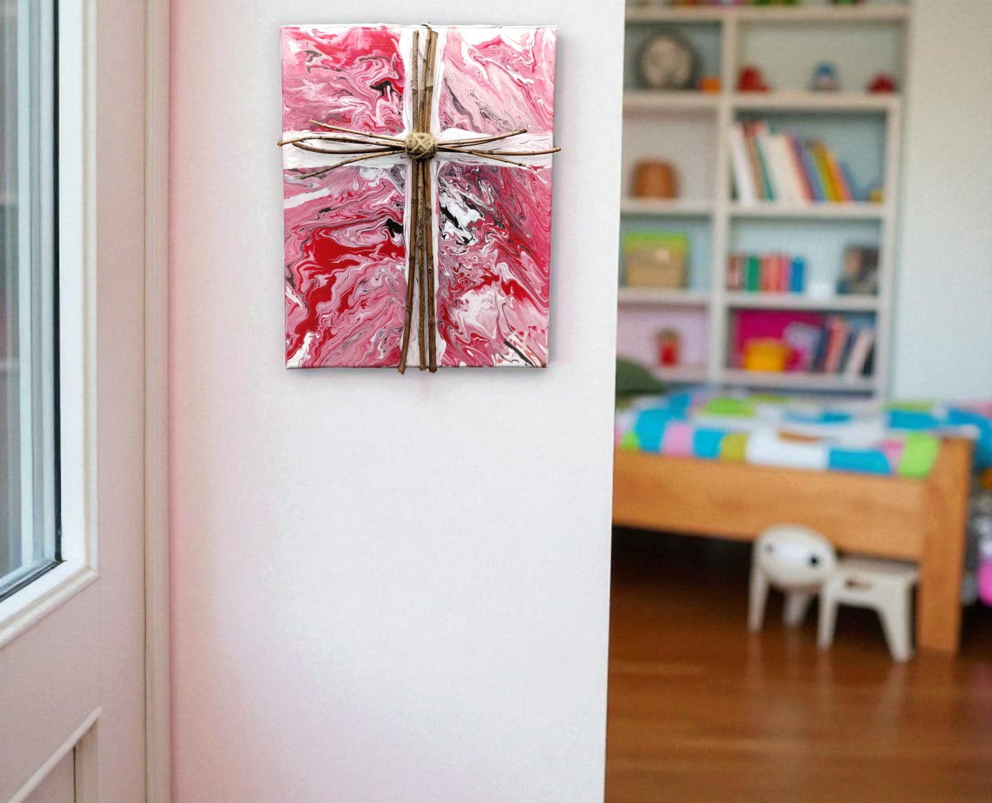Red White and Black Wood Cross Wall Art Hand Painted Maple Cross Christian Home Decor Faith Gift for Godparents Prayer Group Housewarming