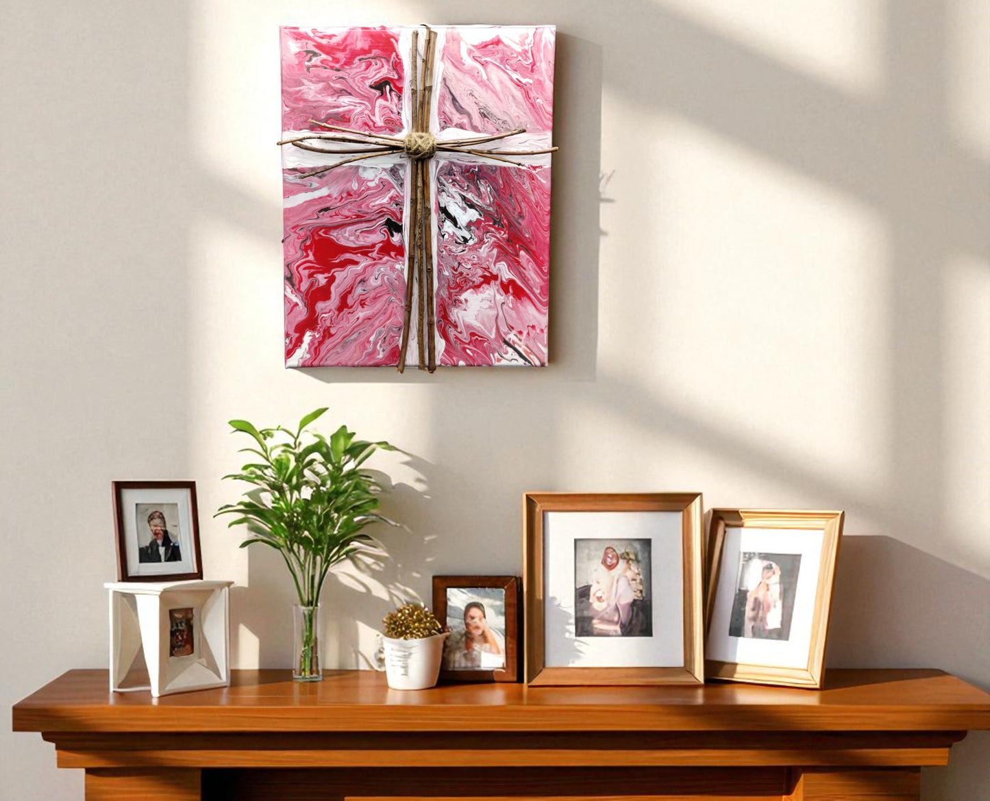 Red White and Black Wood Cross Wall Art Hand Painted Maple Cross Christian Home Decor Faith Gift for Godparents Prayer Group Housewarming