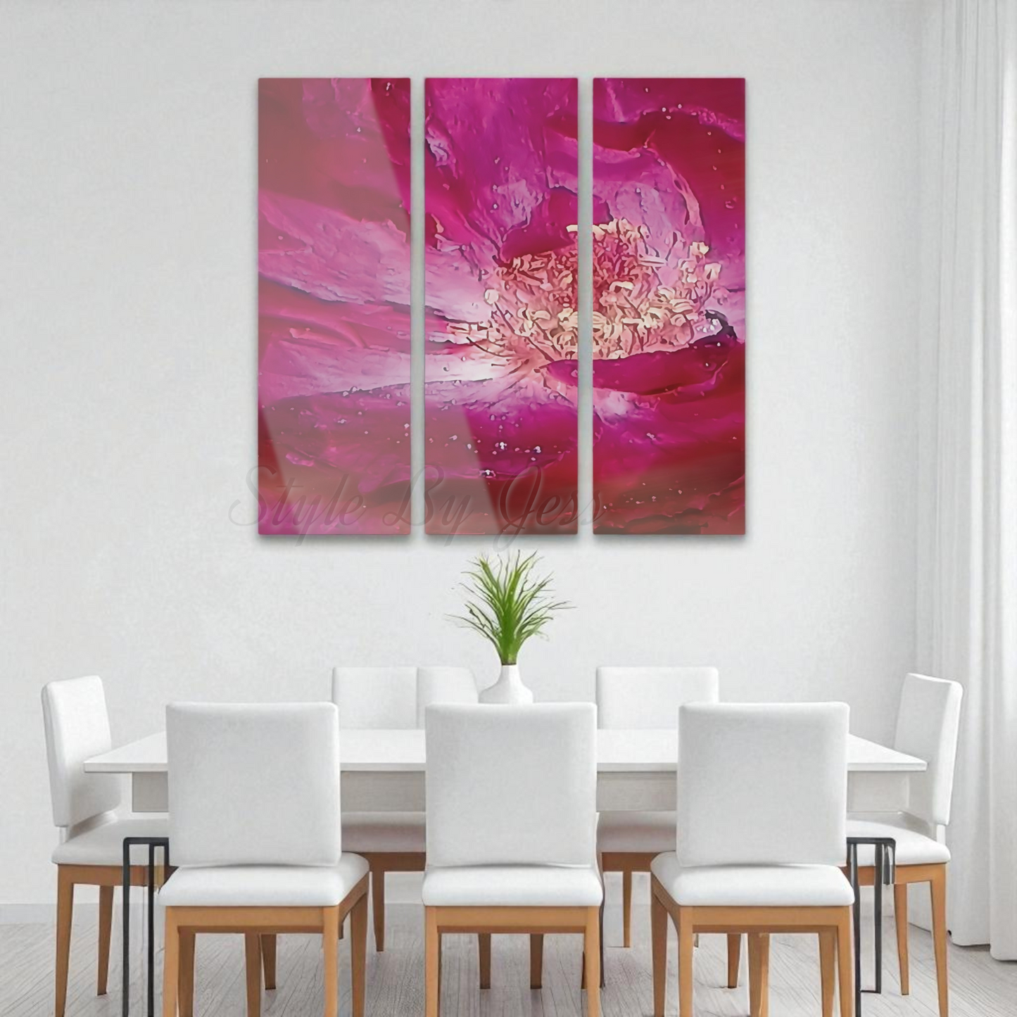 Large Modern Acrylic Wall Art Triptych – Rose Abstract Resin Flower Print – Bedroom, Living Room, Office Décor – Luxury Gift for Art Lovers