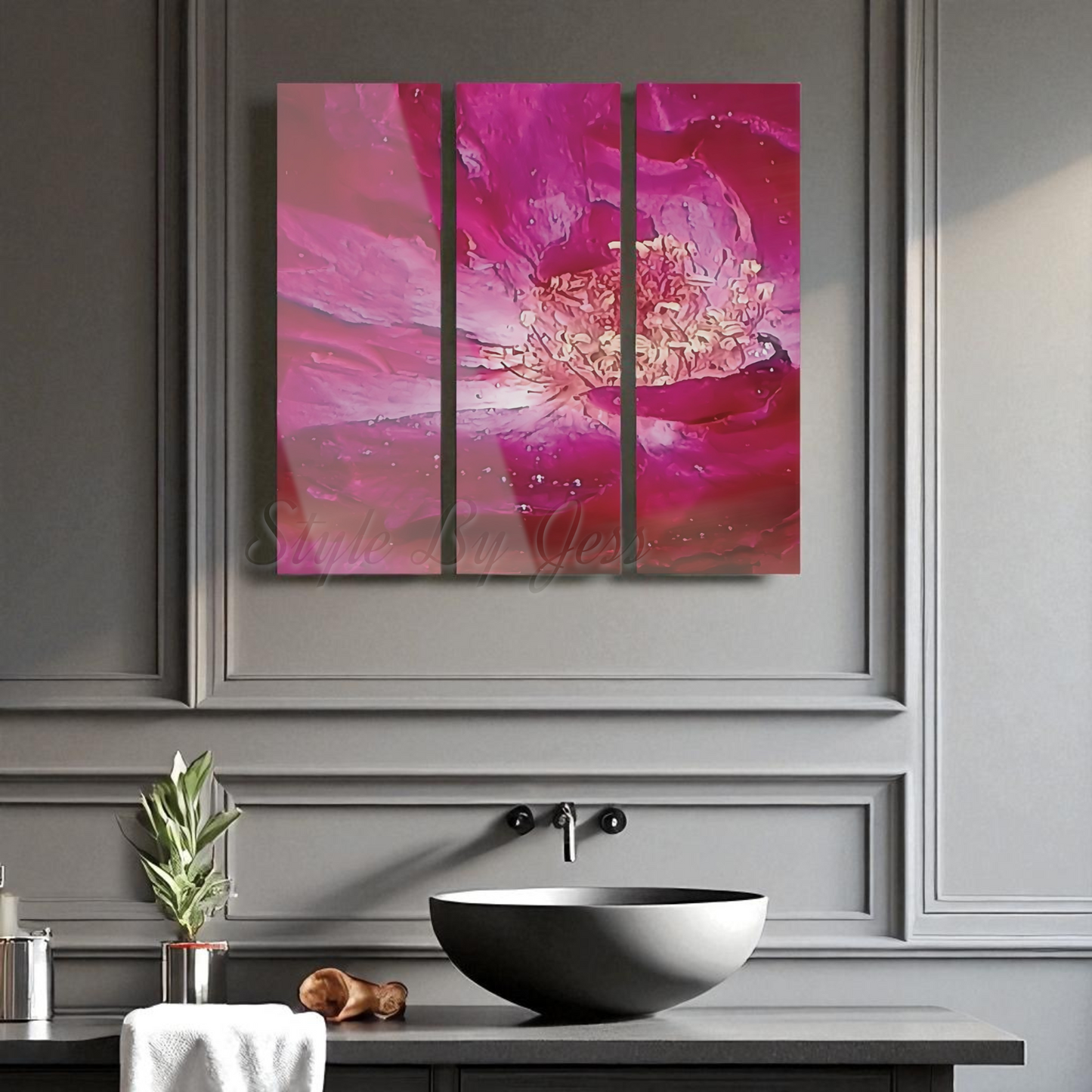 Large Modern Acrylic Wall Art Triptych – Rose Abstract Resin Flower Print – Bedroom, Living Room, Office Décor – Luxury Gift for Art Lovers