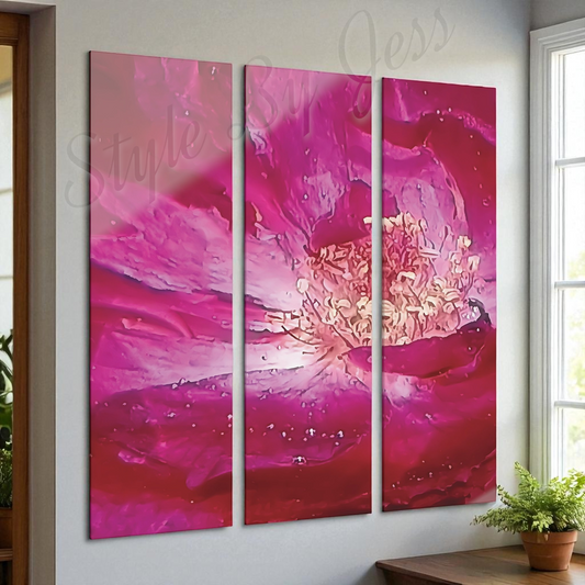 Large Modern Acrylic Wall Art Triptych – Rose Abstract Resin Flower Print – Bedroom, Living Room, Office Décor – Luxury Gift for Art Lovers
