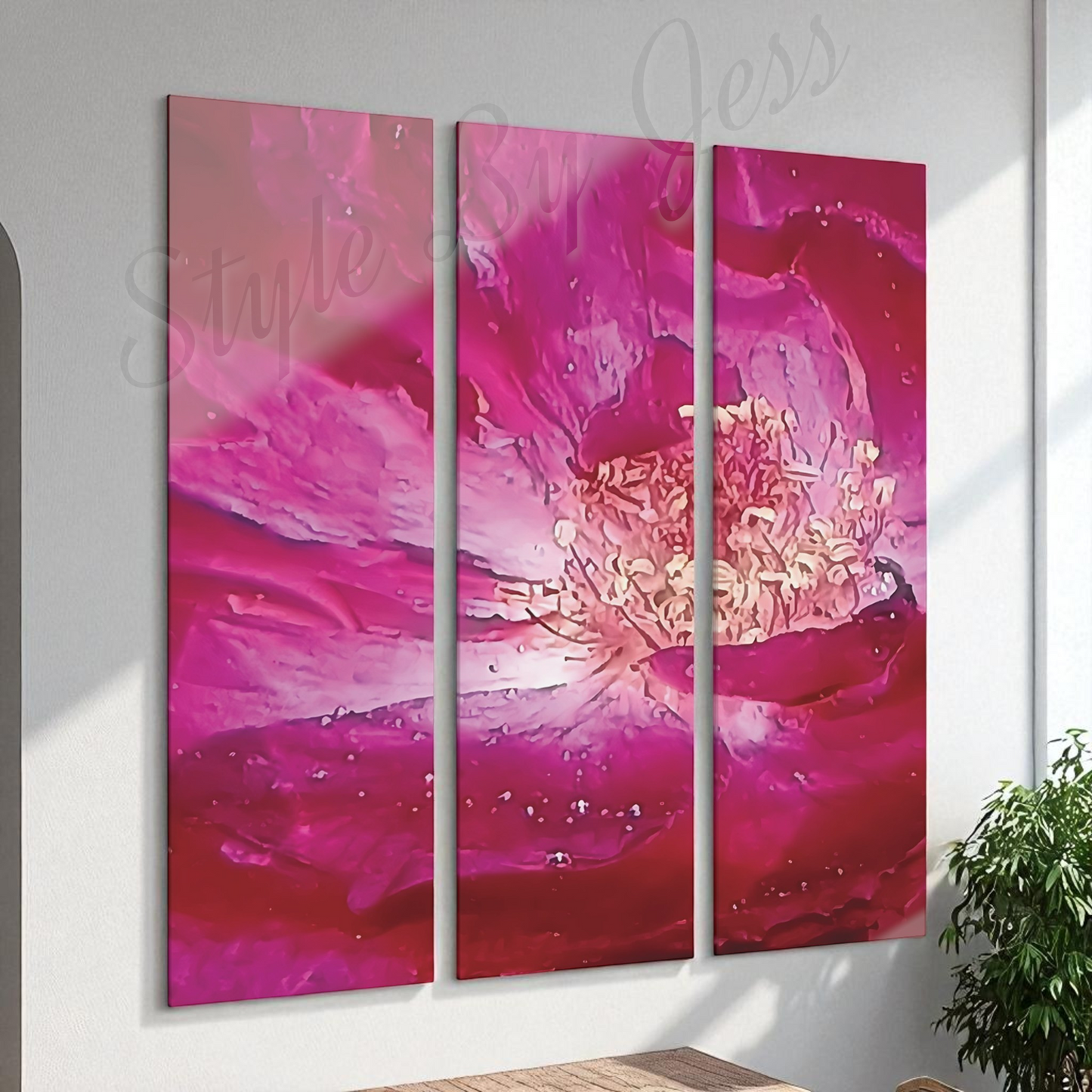 Large Modern Acrylic Wall Art Triptych – Rose Abstract Resin Flower Print – Bedroom, Living Room, Office Décor – Luxury Gift for Art Lovers