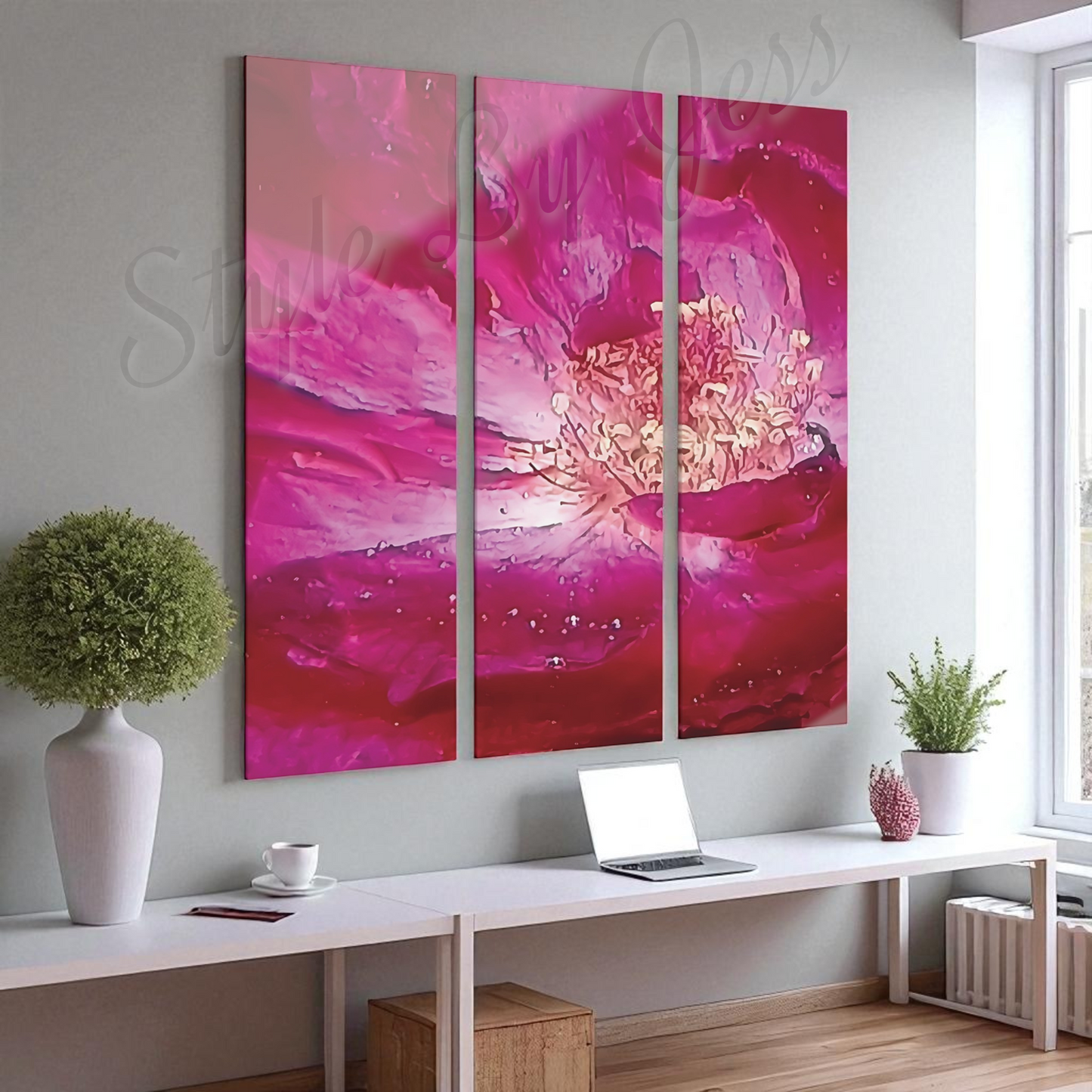 Large Modern Acrylic Wall Art Triptych – Rose Abstract Resin Flower Print – Bedroom, Living Room, Office Décor – Luxury Gift for Art Lovers