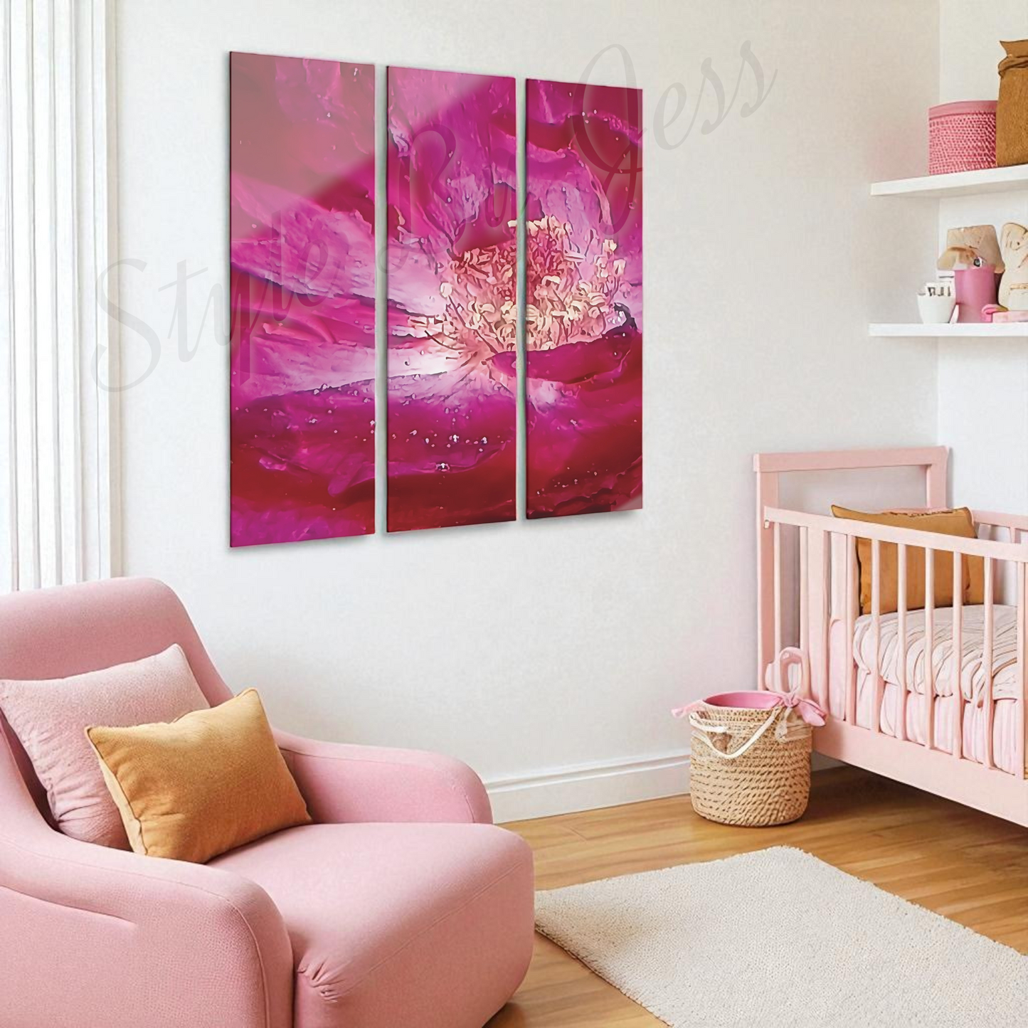 Large Modern Acrylic Wall Art Triptych – Rose Abstract Resin Flower Print – Bedroom, Living Room, Office Décor – Luxury Gift for Art Lovers