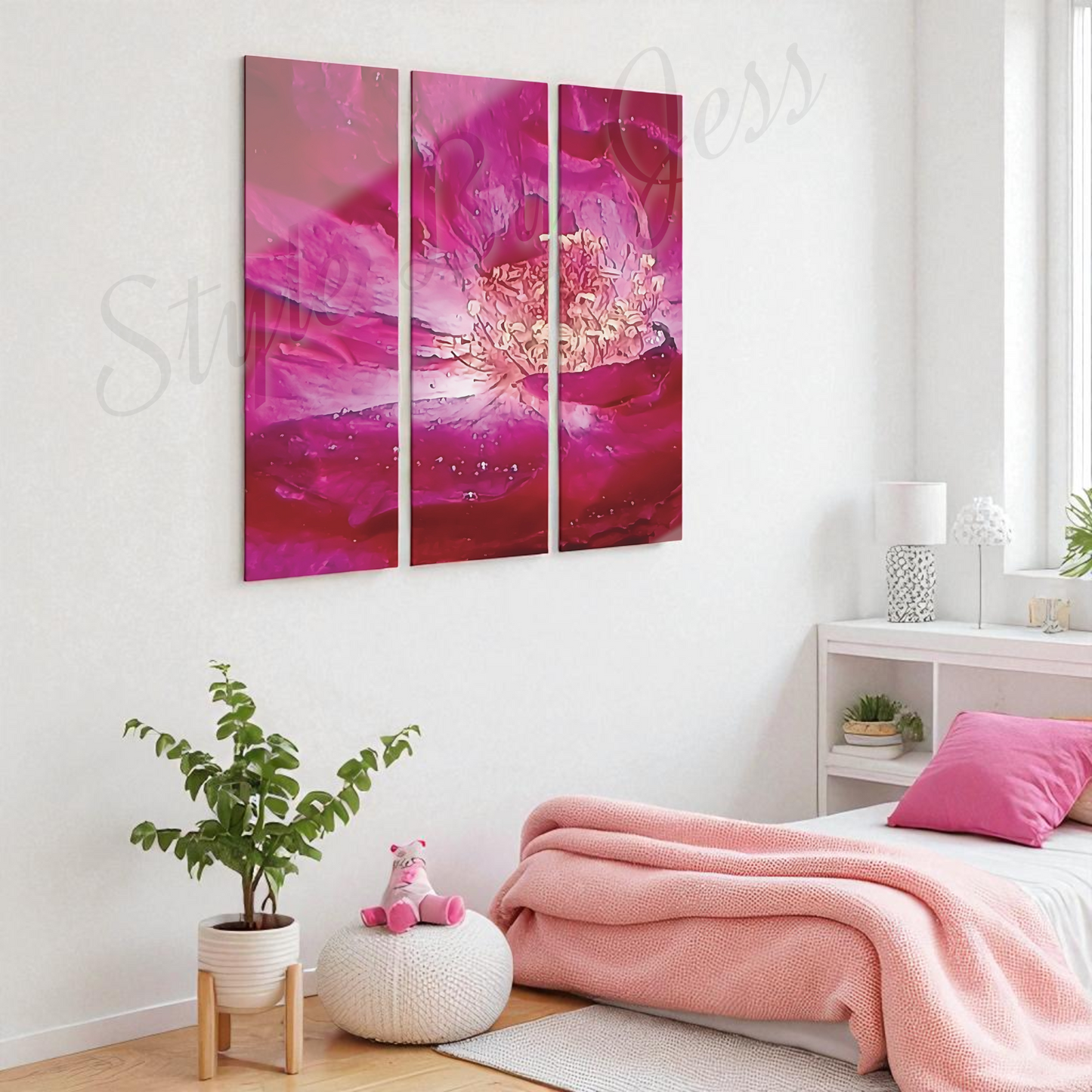 Large Modern Acrylic Wall Art Triptych – Rose Abstract Resin Flower Print – Bedroom, Living Room, Office Décor – Luxury Gift for Art Lovers