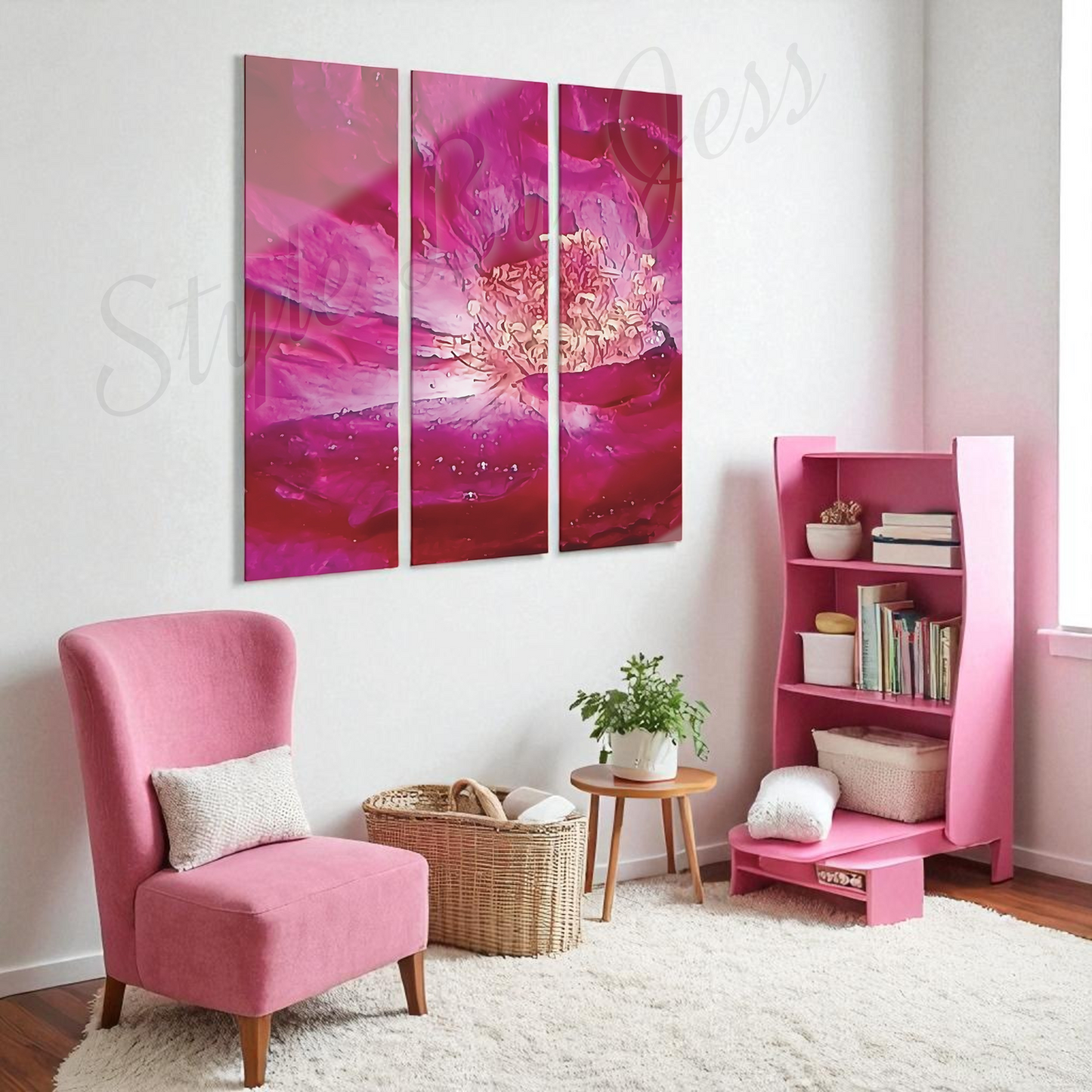 Large Modern Acrylic Wall Art Triptych – Rose Abstract Resin Flower Print – Bedroom, Living Room, Office Décor – Luxury Gift for Art Lovers