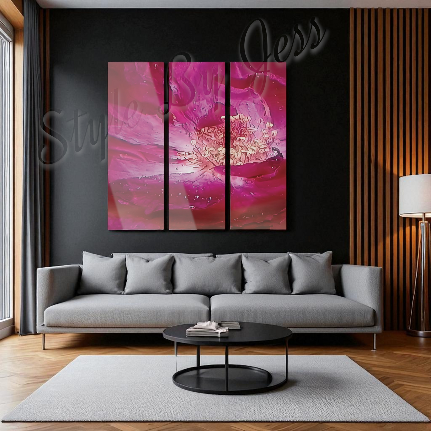 Large Modern Acrylic Wall Art Triptych – Rose Abstract Resin Flower Print – Bedroom, Living Room, Office Décor – Luxury Gift for Art Lovers