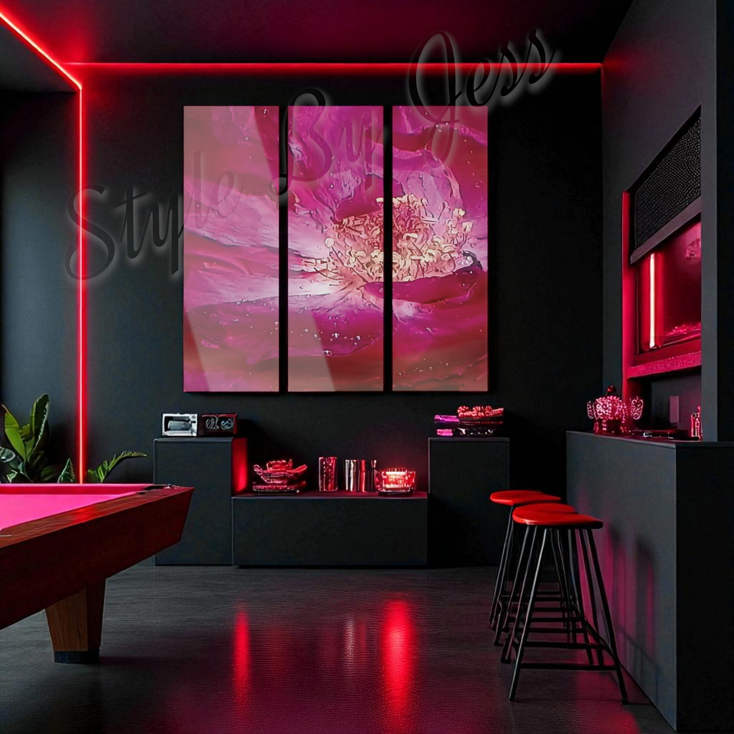 Large Modern Acrylic Wall Art Triptych – Rose Abstract Resin Flower Print – Bedroom, Living Room, Office Décor – Luxury Gift for Art Lovers