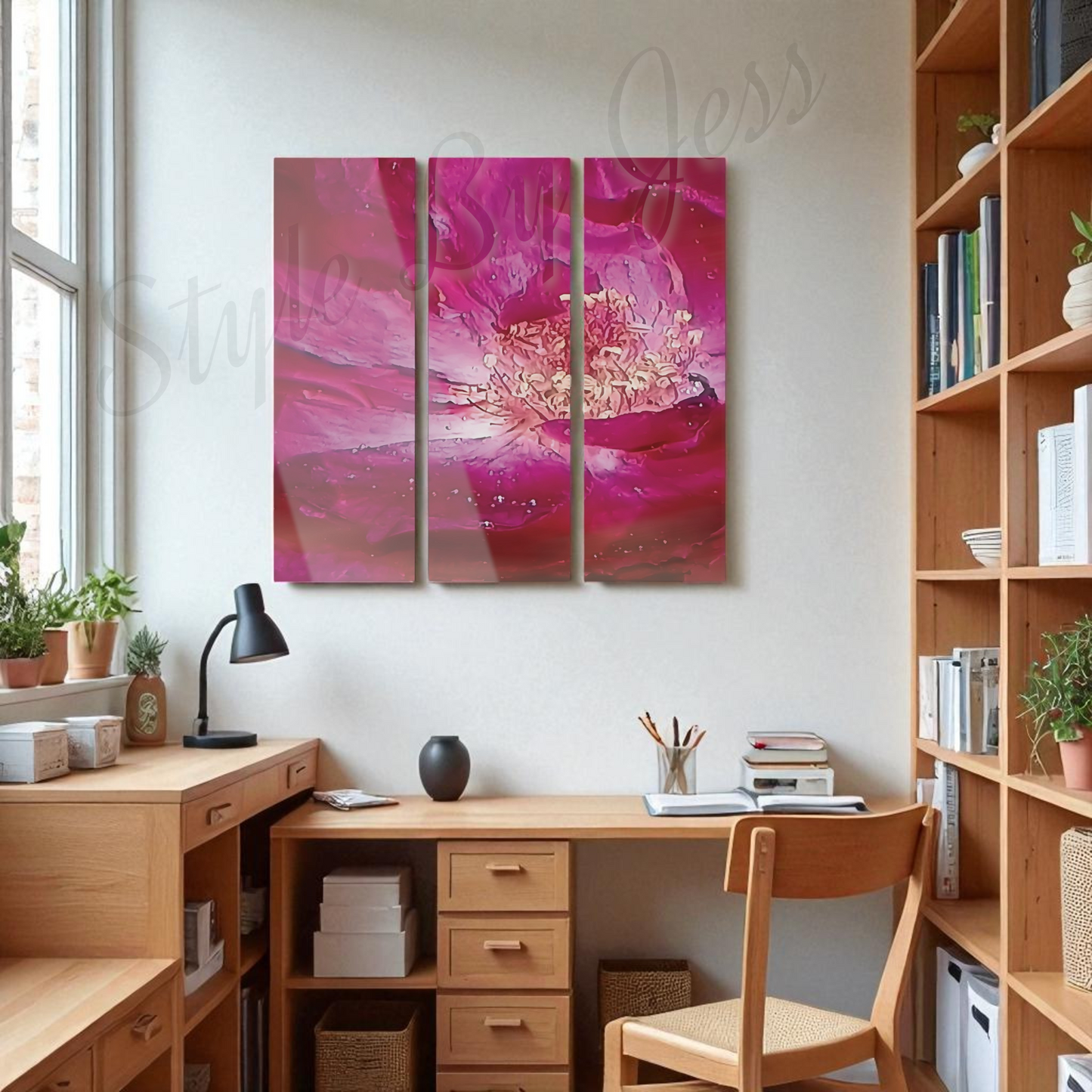 Large Modern Acrylic Wall Art Triptych – Rose Abstract Resin Flower Print – Bedroom, Living Room, Office Décor – Luxury Gift for Art Lovers