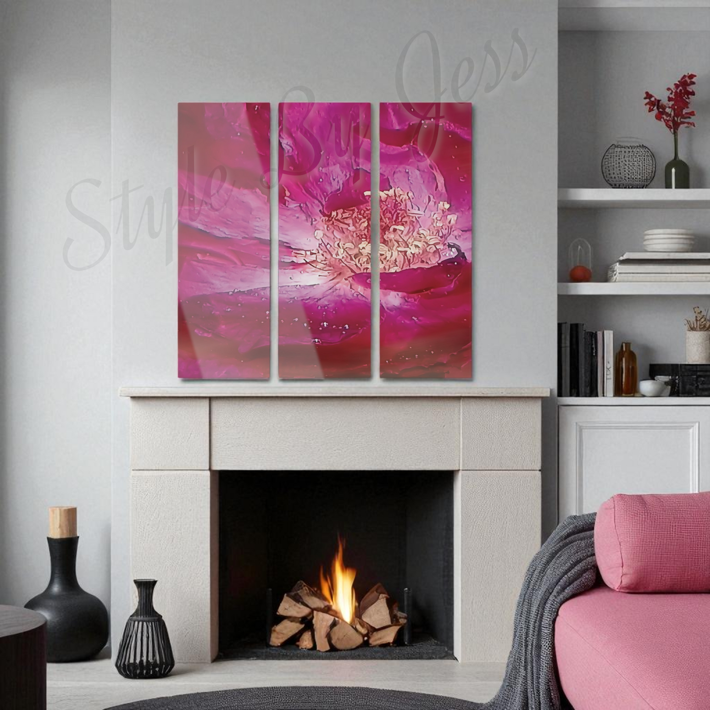 Large Modern Acrylic Wall Art Triptych – Rose Abstract Resin Flower Print – Bedroom, Living Room, Office Décor – Luxury Gift for Art Lovers