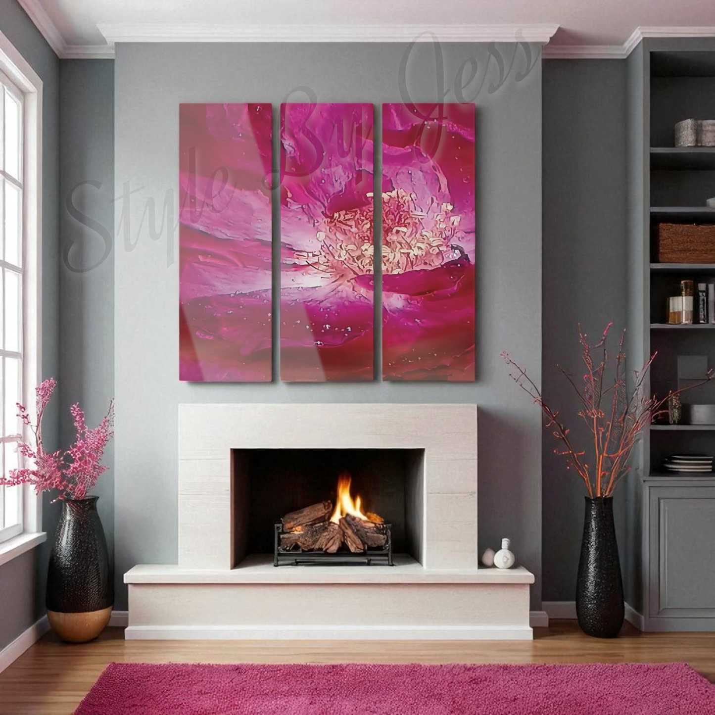 Large Modern Acrylic Wall Art Triptych – Rose Abstract Resin Flower Print – Bedroom, Living Room, Office Décor – Luxury Gift for Art Lovers