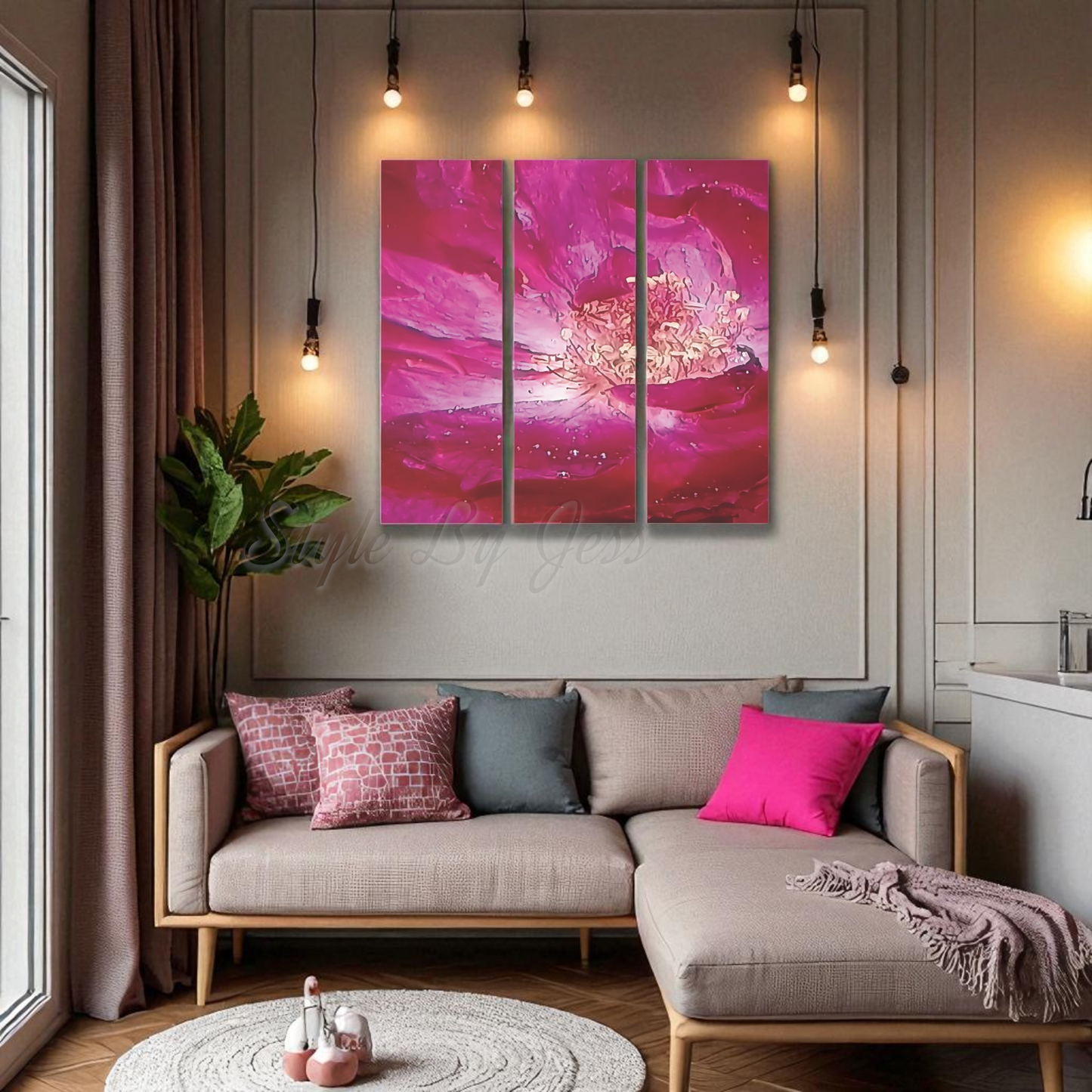 Large Modern Acrylic Wall Art Triptych – Rose Abstract Resin Flower Print – Bedroom, Living Room, Office Décor – Luxury Gift for Art Lovers